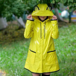 เสื้อคลุมกันฝนแบบหนา ทำจากวัสดุแข็งแรง สำหรับผู้หญิง สีเหลืองสด