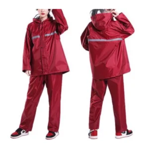 ชุดกันฝนสำหรับขับผู้ขี่มอเตอร์ไซค์ สำหรับผู้หญิง สีแดง คาดเทา มีแถบสะท้อนแสงป้องกันอันตราย