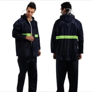 ชุดกันฝนสำหรับขับผู้ขี่มอเตอร์ไซค์ สำหรับผู้ชาย สีกรม คาดเหลือง มีแถบสะท้อนแสงป้องกันอันตราย