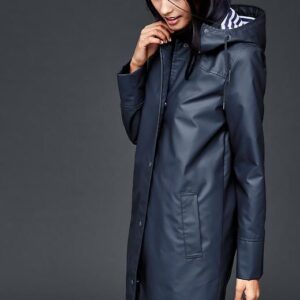 เสื้อกันฝนแฟชั่นแบบยาว สีกรม