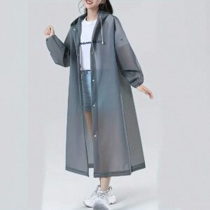 เสื้อกันฝนแบบยาว สีเทาเข้ม